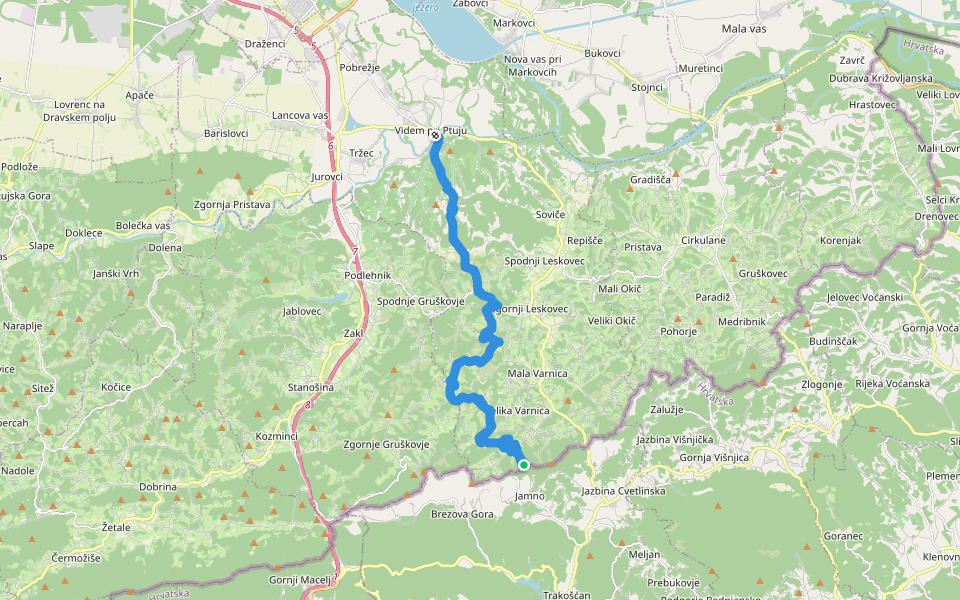 Videmska planinska pot walking route map in Zgornji Velovlek