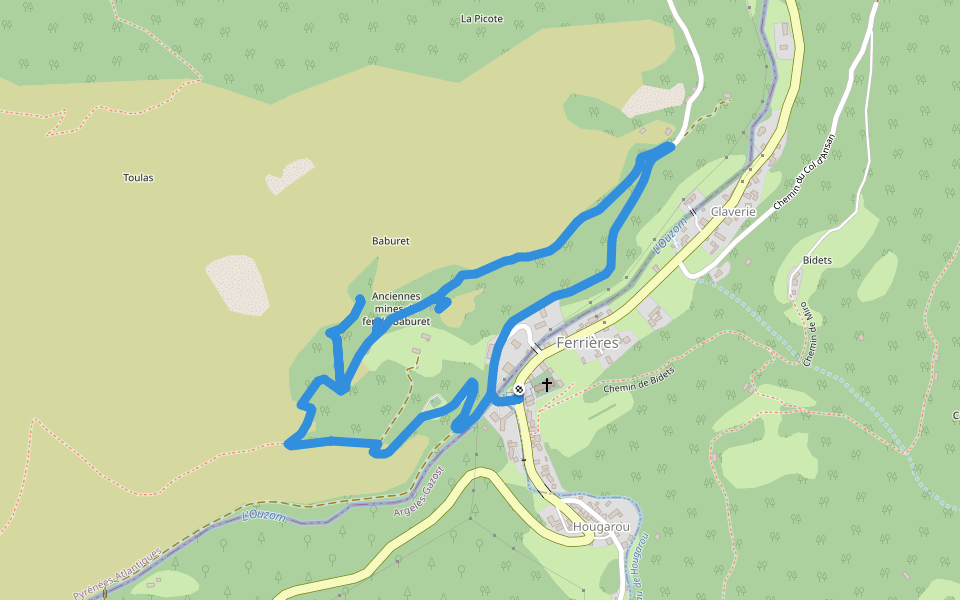 Les Mines de Fer de Barburet walking route map in Ferrières