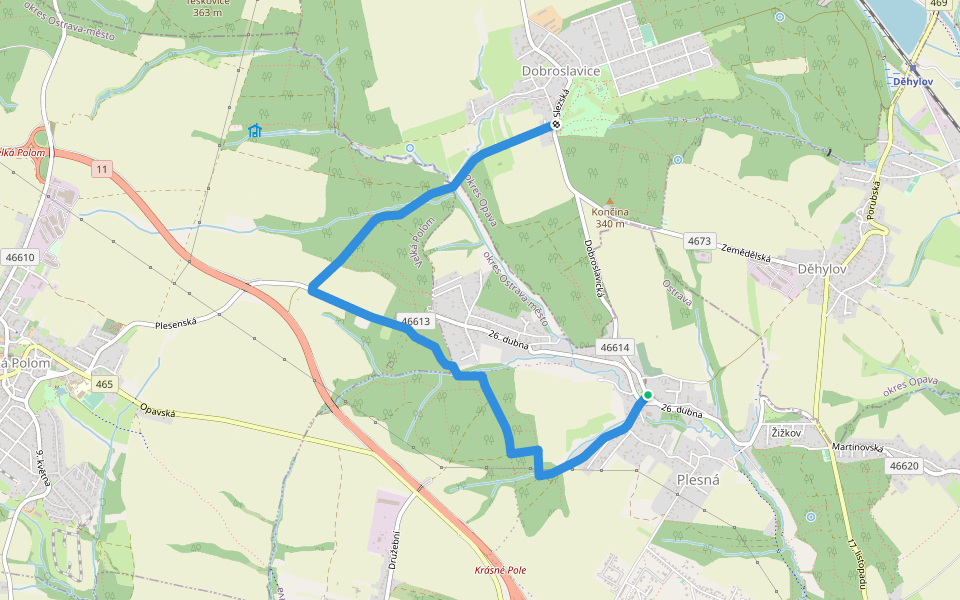 Okruh Plesnou walking route map in Ostrava