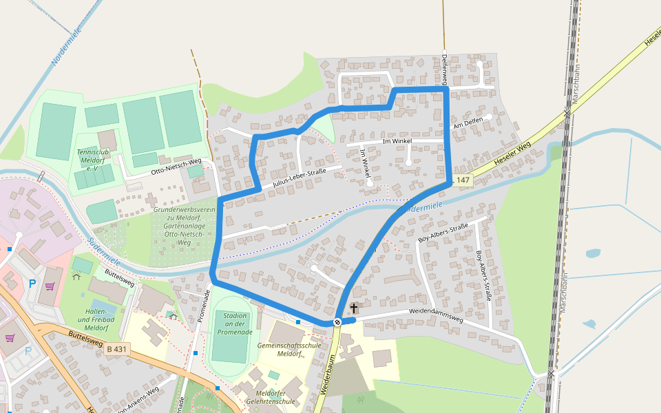 Wanderwege in und um Meldorf Tour 6 walking route map in Meldorf