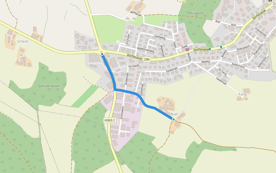 Sandblatten - Büel walking route map in Rain
