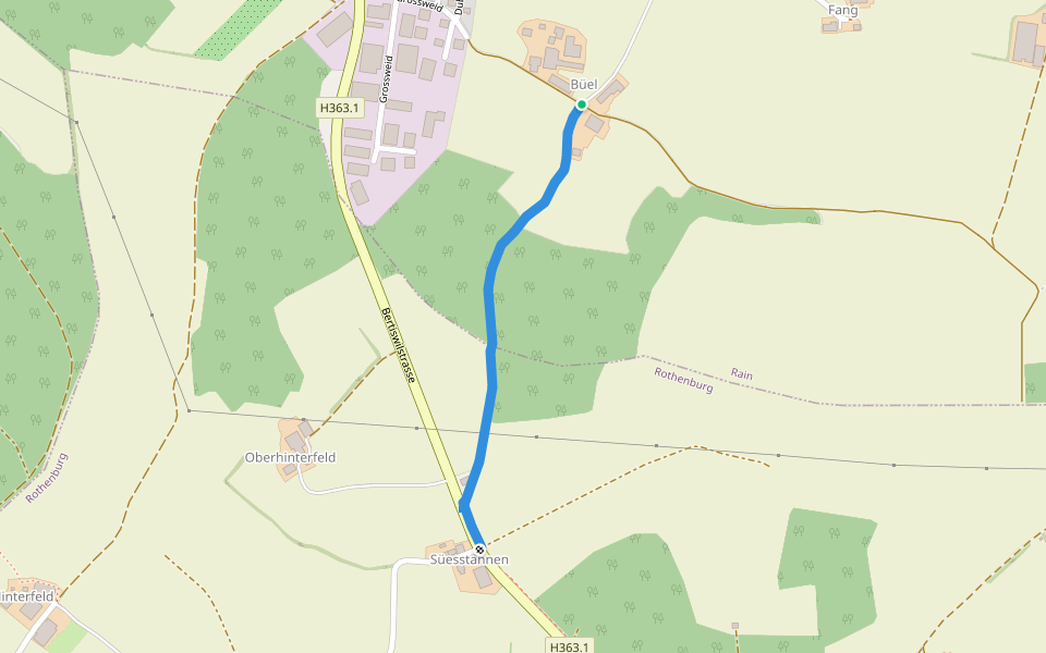 Büel - Süesstannen walking route map in Rain