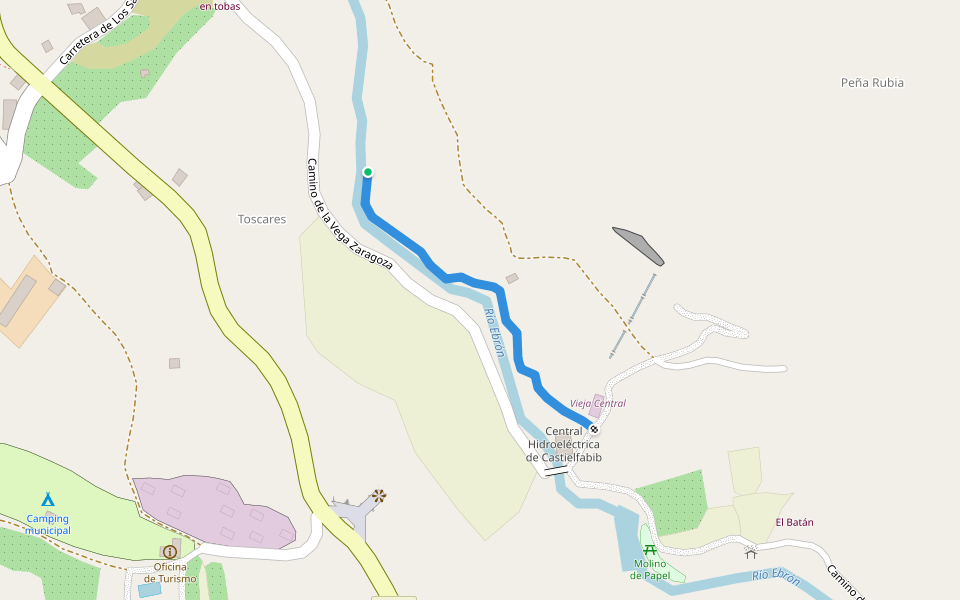Sendero de las Hoces del Ebrón walking route map in Castielfabib