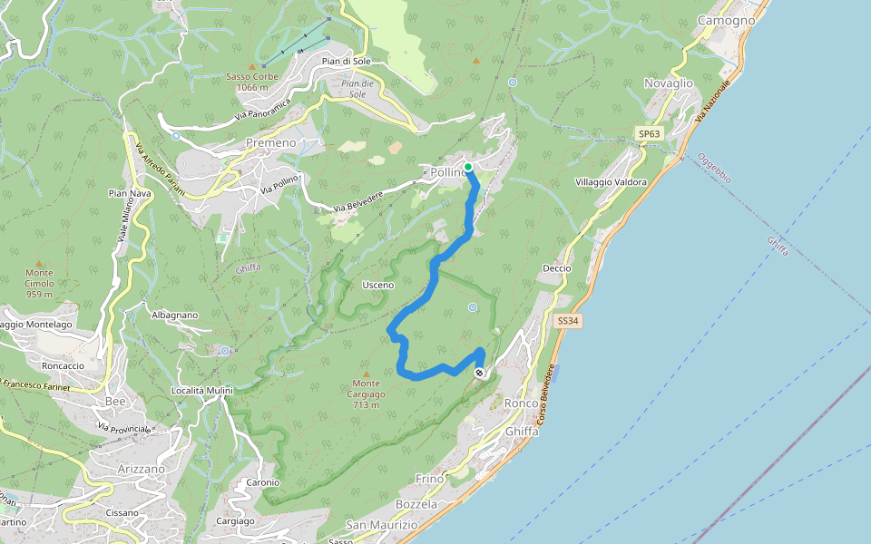 R16 Sacro Monte SS.Trinità di Ghiffa - Pollino walking route map in Pollino