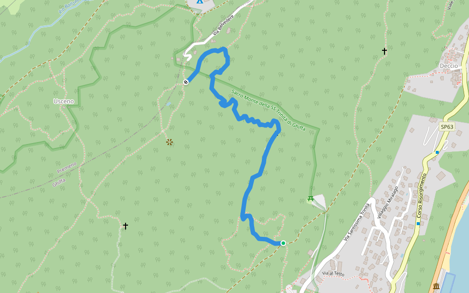 R16a Diramazione R16 Sacro Monte di Ghiffa - Diramazione R16 Laghetto delle Streghe (Pollino) walking route map in Ghiffa