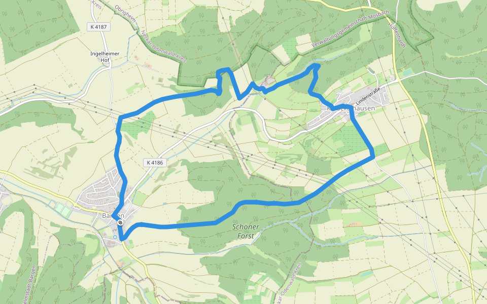 Rundwanderweg Bargen 1: Kälbertshausen-Weg walking route map in Helmstadt-Bargen