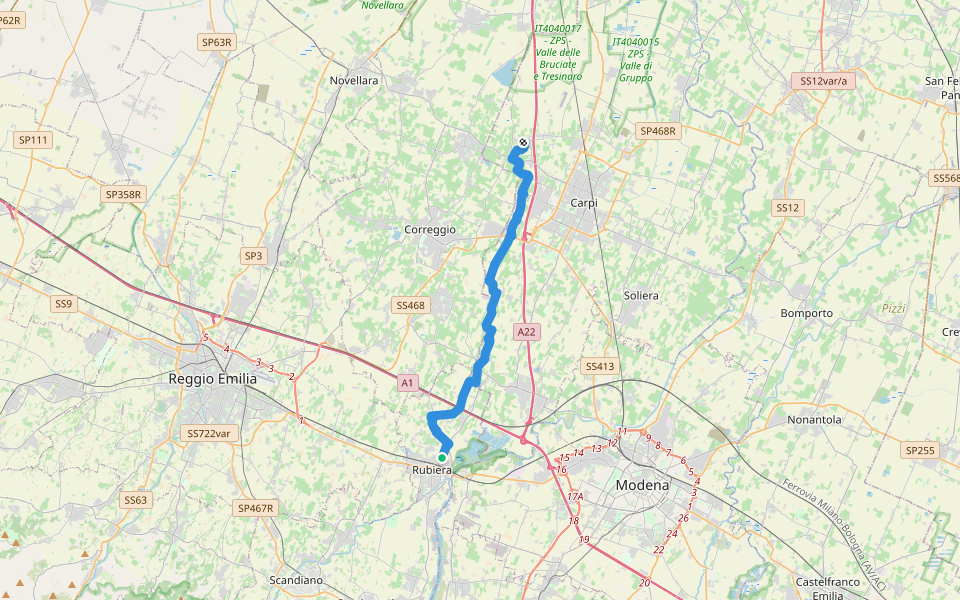 Il Cammino di santa Giulia - T017V Rubiera-Migliarina walking route map in Rubiera