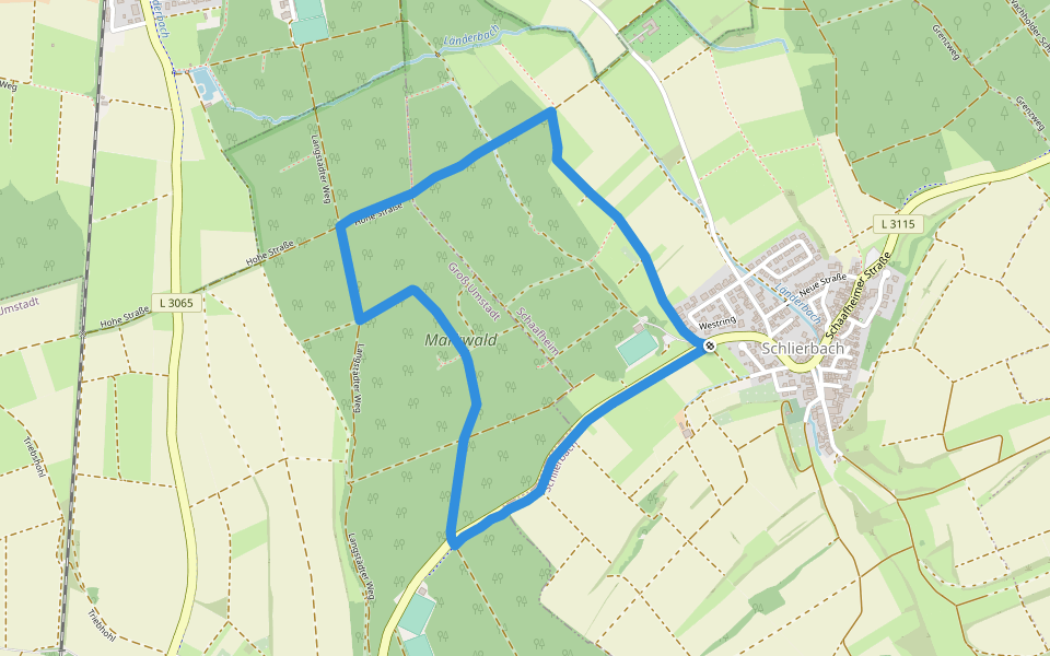 Parkplatzrundwanderweg Rosenhöhe 1 : Riedelberg-Weg walking route map in Schaafheim