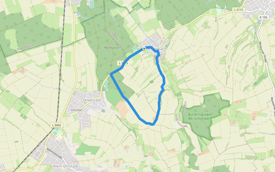 Parkplatzrundwanderweg Rosenhöhe 2 : Rosenhöhe-Weg walking route map in Schaafheim