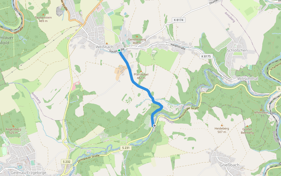 Ww Weißbach - Tal der Wilisch walking route map in Amtsberg