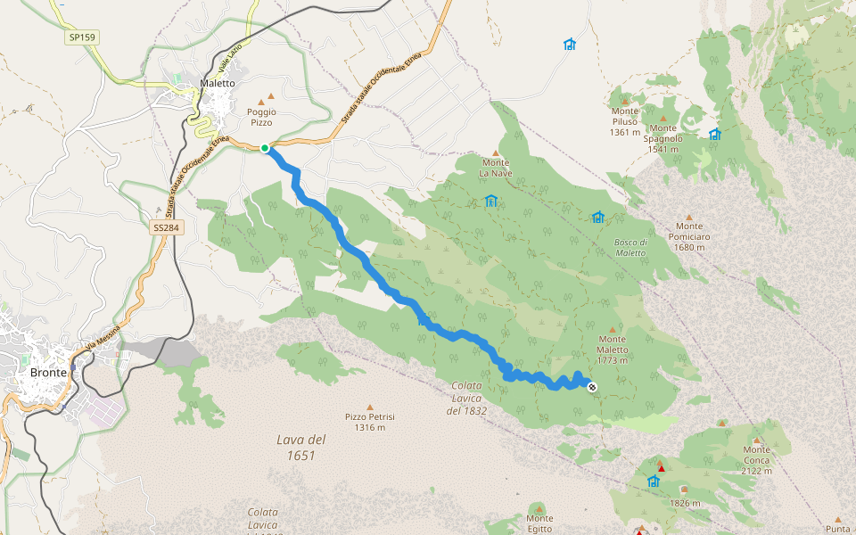 Sentiero CAI Case Bosco Chiuso Pista Altomontana walking route map in Maletto