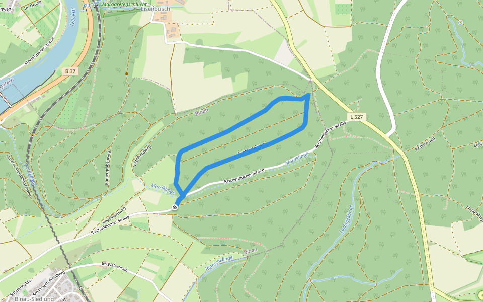 Rundwanderweg Binauer Forst 2: Wimmersbach-Weg walking route map in Binau