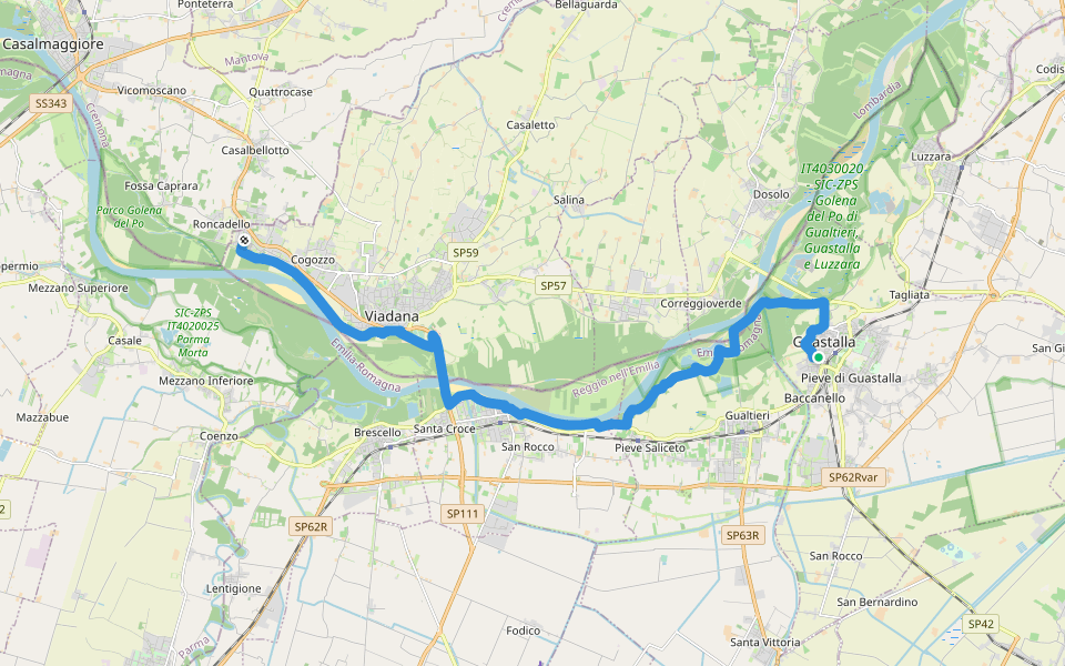 Il Cammino di santa Giulia - T019V Guastalla-Cicognara walking route map in Guastalla