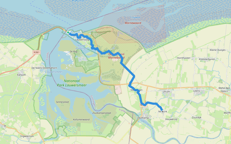 Nederlands Kustpad deel 3, sectie 09 walking route map in Lauwersoog