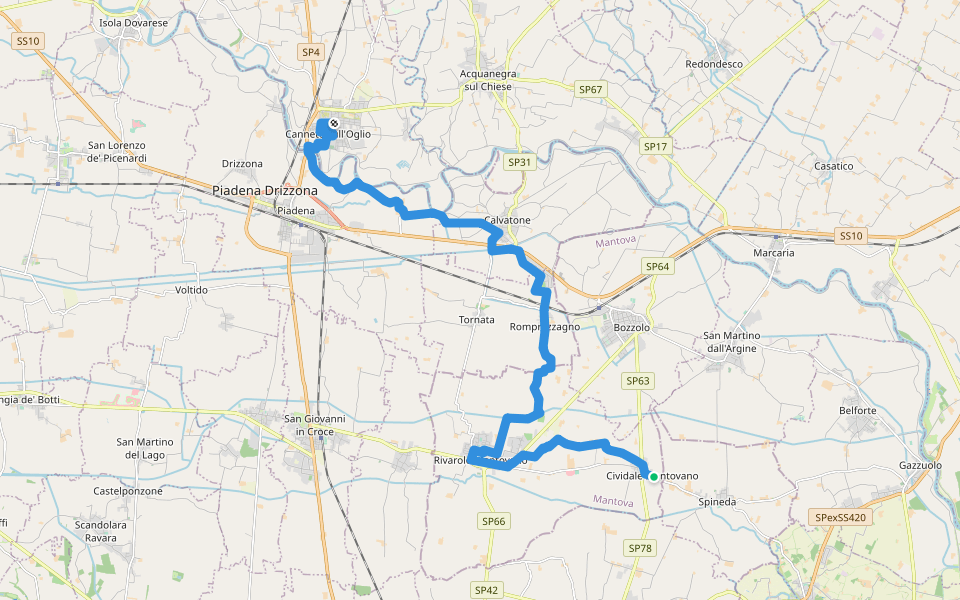 Il Cammino di santa Giulia - T021V Cividale-Rivarolo Mantovano-Canneto sull'Oglio walking route map in Cividale Mantovano
