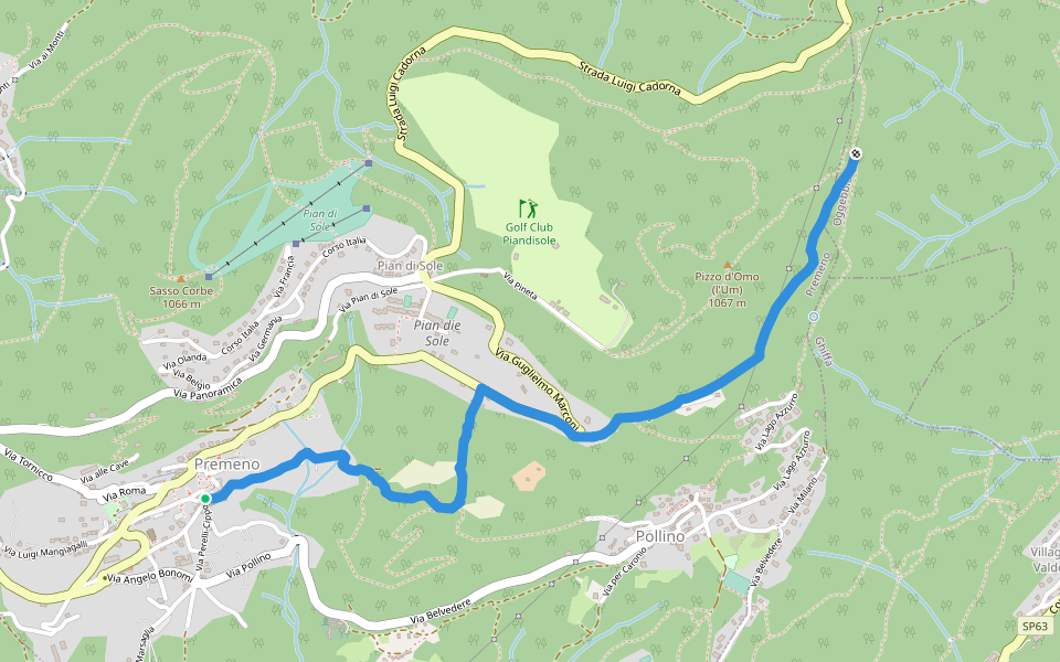 R02a Premeno - Pizzo d'Omo (bivio R10) walking route map in Premeno
