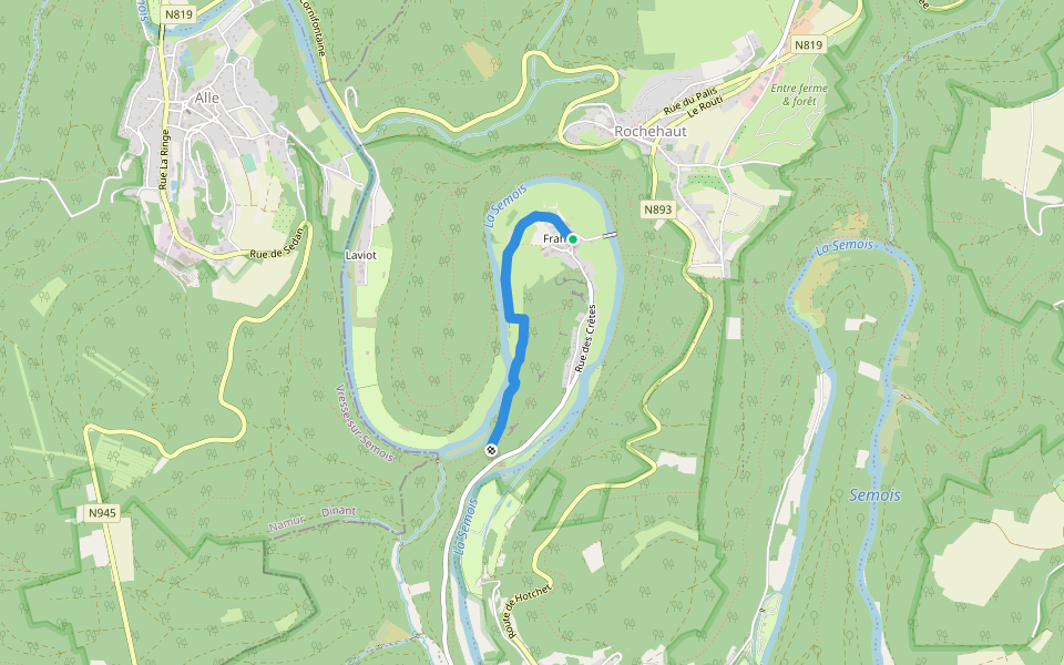 GR 16 - Variante de Frahan walking route map in Bouillon
