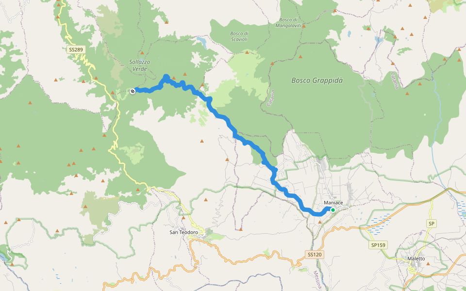 D345 Maniace-Portella Calacudera walking route map in Fondaco-margherito