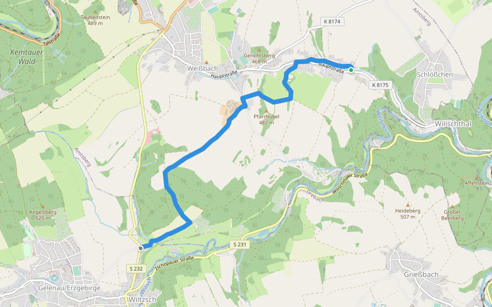 Ww Weißbach - Gelenau, Markierung mangelhaft walking route map in Amtsberg