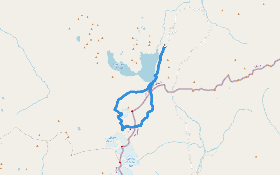 Circunvalación del Volcán Planchón - Cráteres del Volcán Peteroa walking route map in Los Cipreses