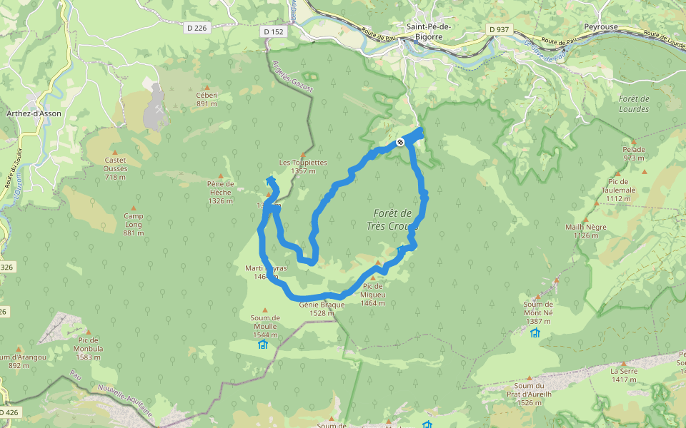 L'Isarce et les Crêtes walking route map in Saint-Pé-de-Bigorre