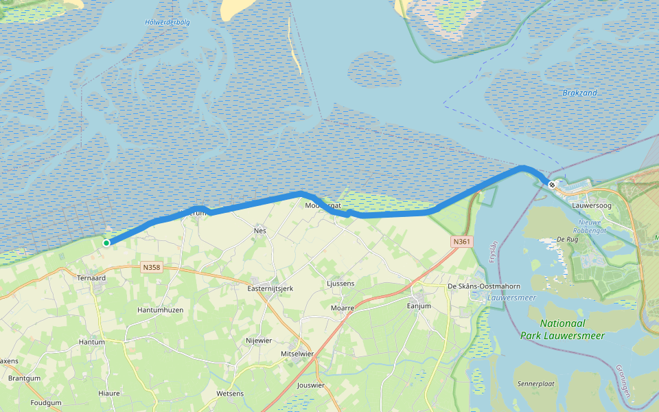 Nederlands Kustpad deel 3, sectie 08 walking route map in Ternaard