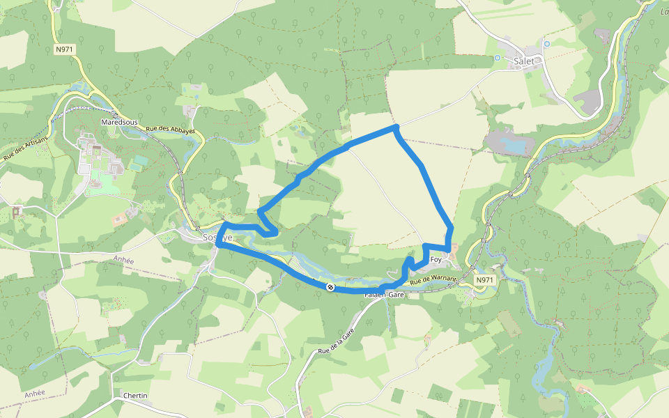 Les Spinoy - Fonds de Foy walking route map in Onhaye