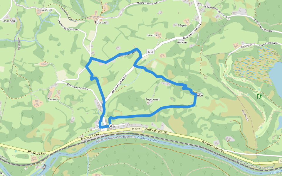 Le Chemin du Bédouret walking route map in Peyrouse