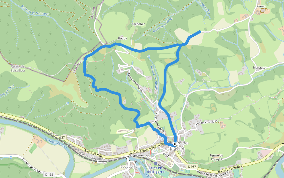 Le Plateau du Mousqué walking route map in Saint-Pé-de-Bigorre