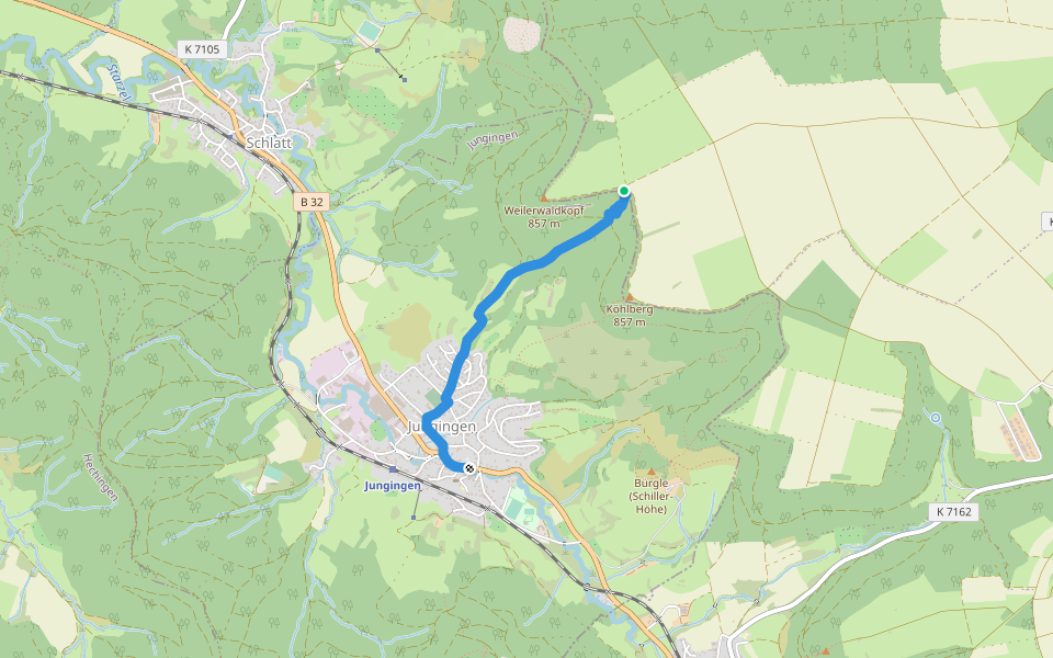 Nebenweg - Geißackereck - Jungingen - HW1 walking route map in Burladingen