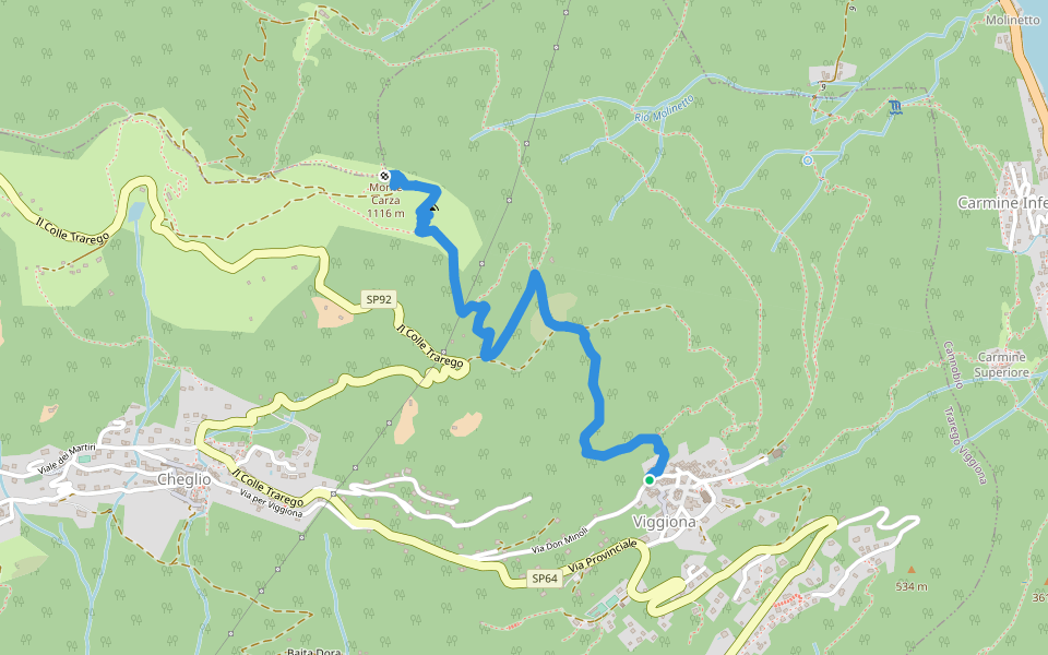 R42 Viggiona - Monte Carza walking route map in Viggiona