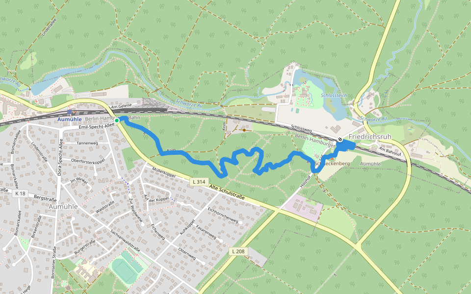 Sachsenwald Wanderweg 6: Der Schlangenweg walking route map in Aumühle