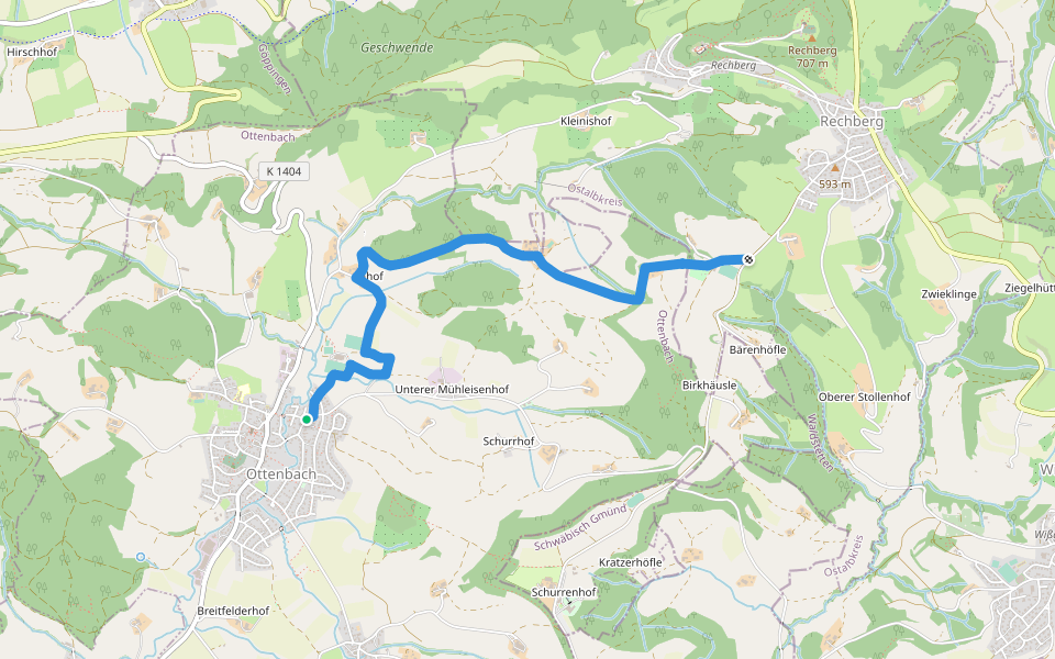 Ottenbach - Saurenhof walking route map in Ottenbach