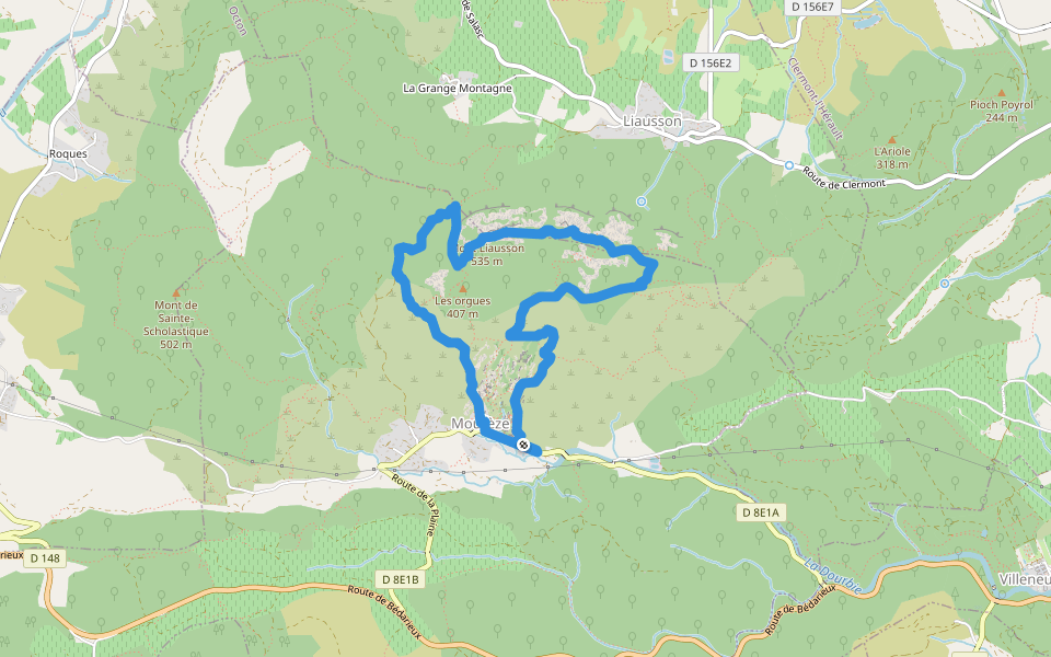 Cirque de Mourèze walking route map in Mourèze