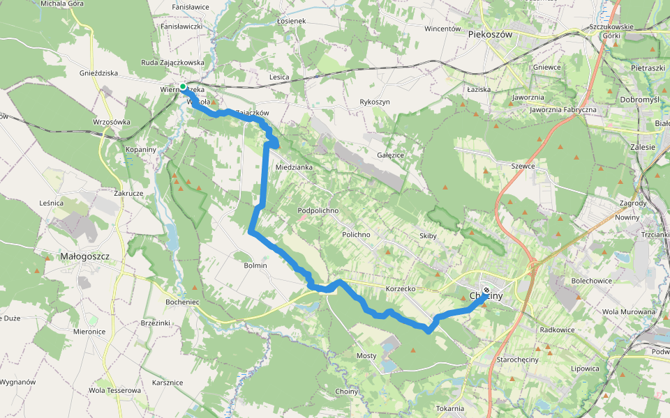 Szlak żłóty Wierna Rzeka - Chęciny walking route map in Wierna Rzeka