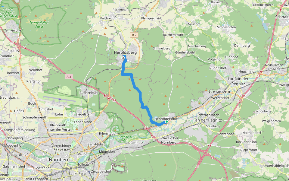 Wanderweg Behringersdorf-Heroldsberg walking route map in Schwaig bei Nürnberg