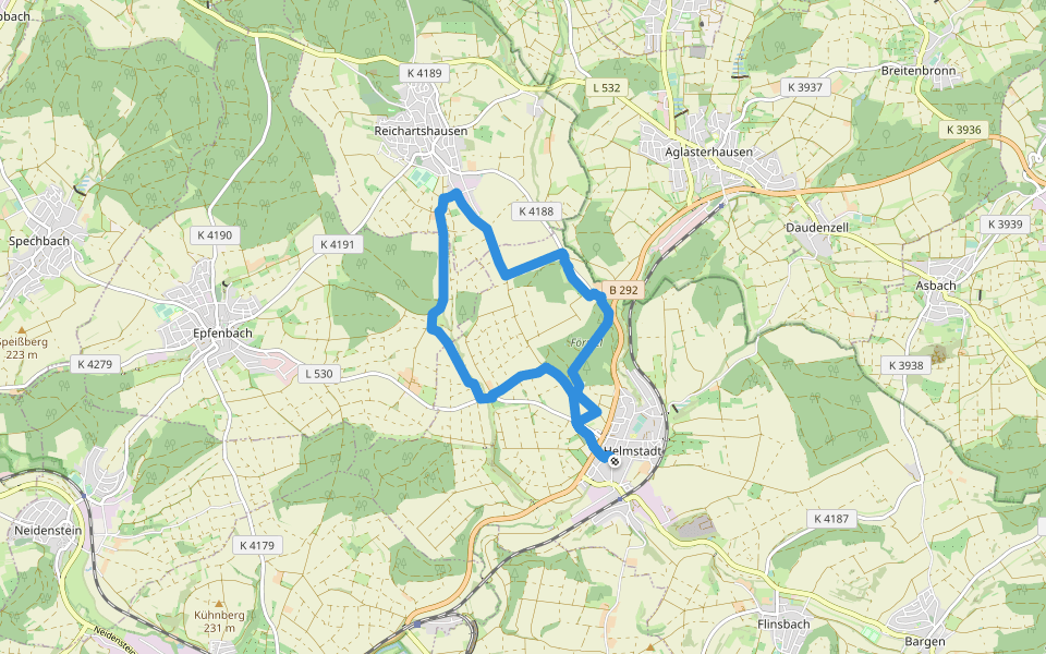 Rundwanderweg Helmstadt 2: Reichartshausen-Weg walking route map in Helmstadt-Bargen