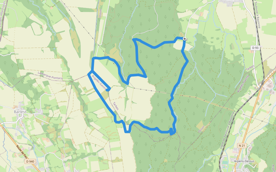 La Forêt d'Ossun walking route map in Ossun