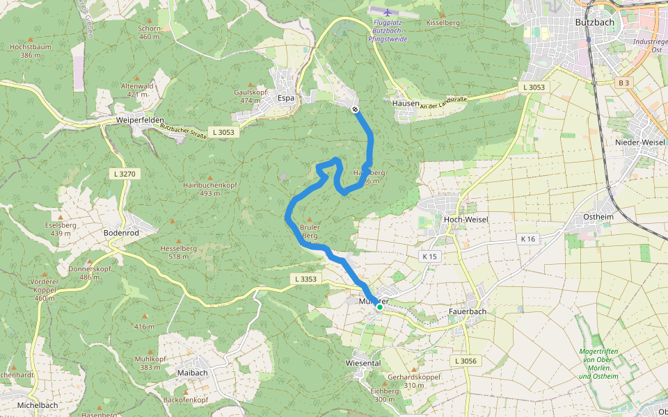 Taunusklub Route 080 walking route map in Butzbach