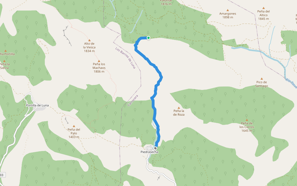 Ruta de los Calderones walking route map in Carrocera