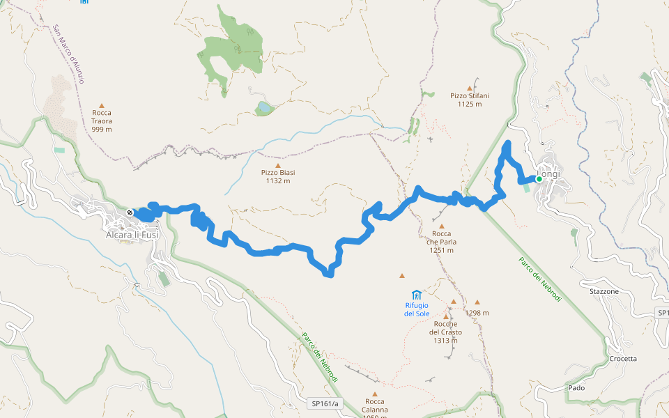 Longi-Alcara li Fusi walking route map in Longi