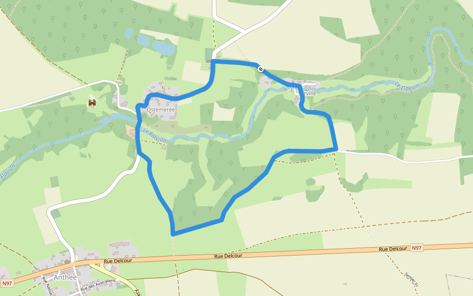 Les hauts de Serville walking route map in Onhaye