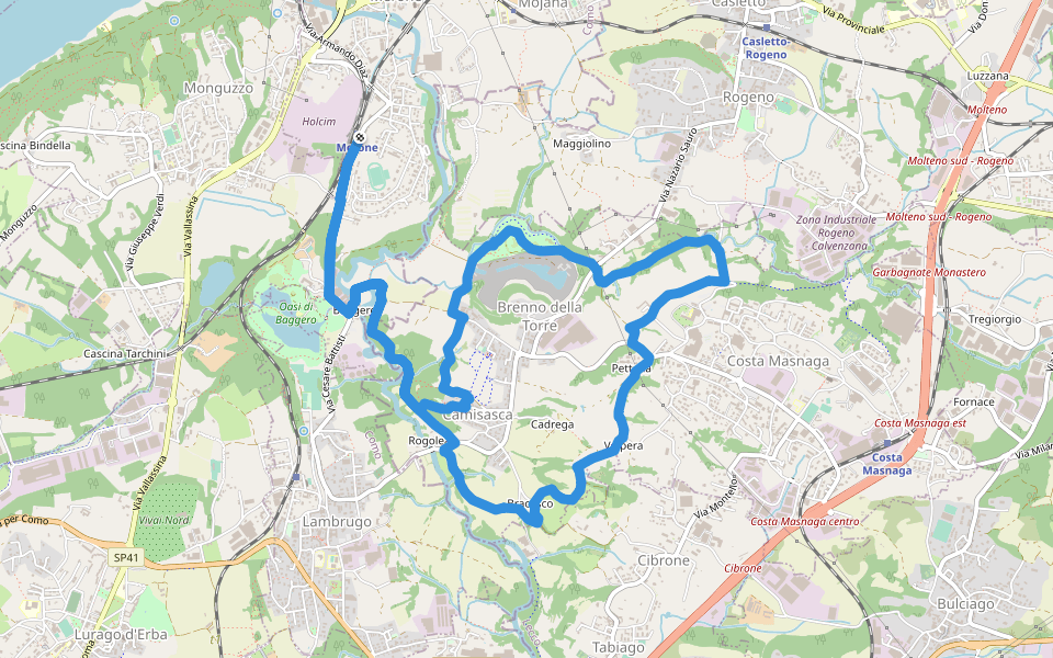 Baggero Brenno 2 ex Cave 1 Parco walking route map in Merone