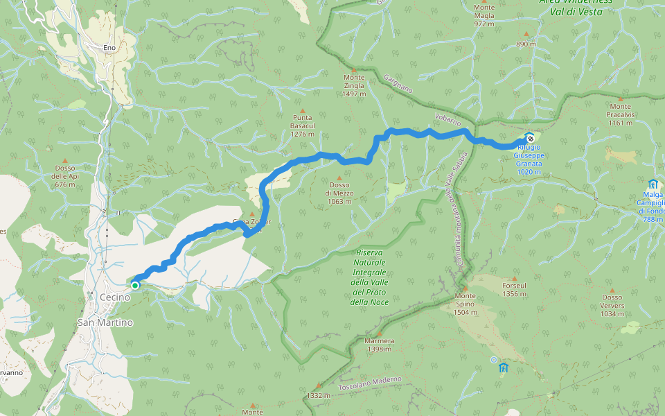 Cecino (Vobarno) - Campei de Sima (Toscolano Maderno) - Via Brasassio walking route map in Degagna