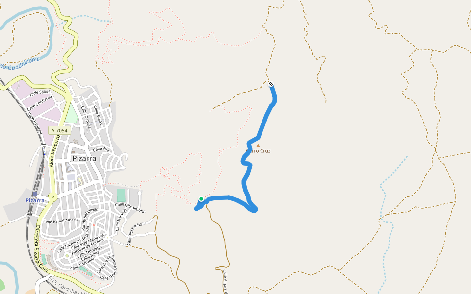 Sendero El Santo (itinerario alternativo) walking route map in Pizarra