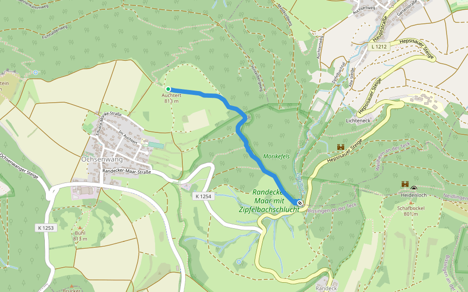 Auchtert - Mörikefels walking route map in Bissingen an der Teck