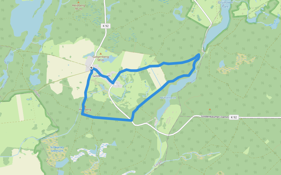 Rotes Eichhörnchen Goldenbaum walking route map in Carpin