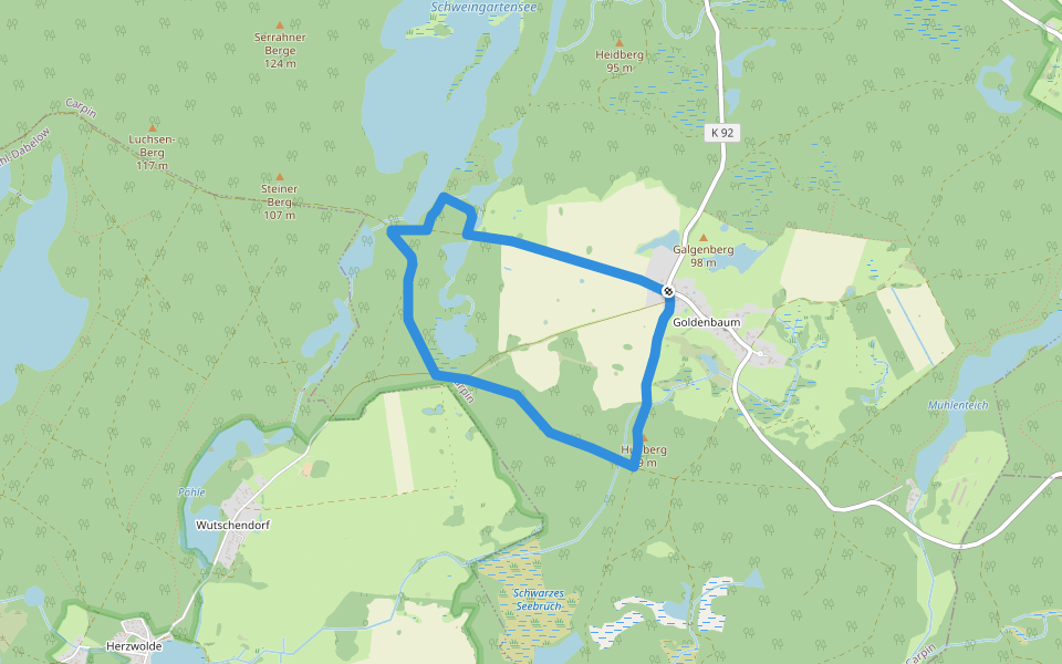 Oranges Reh Goldenbaum walking route map in Carpin