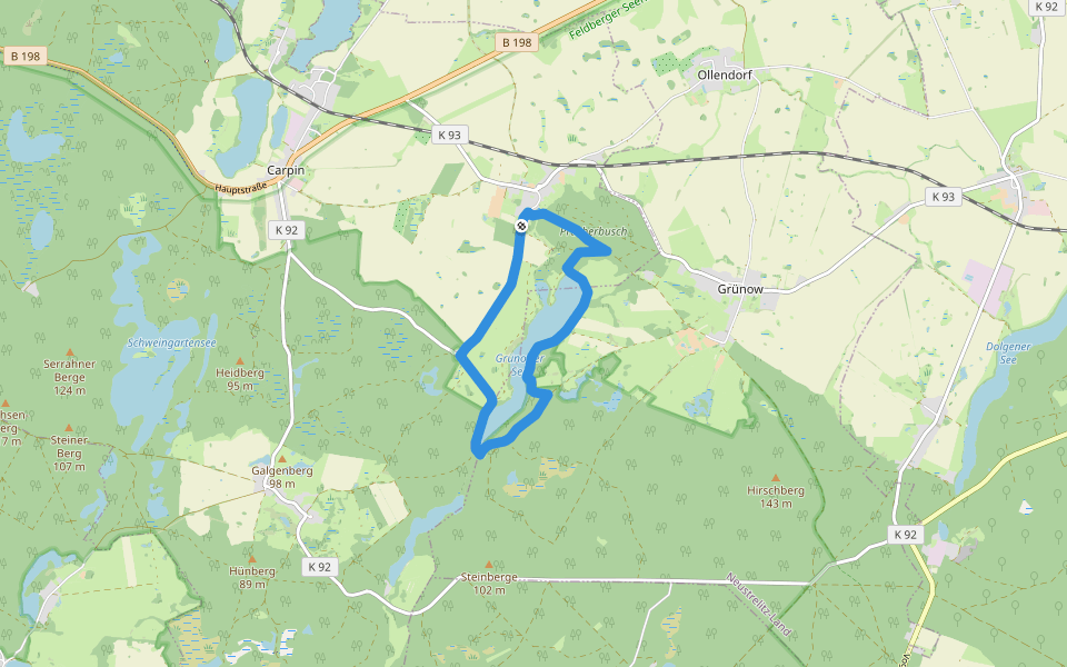 Grünes Eichenblatt Grünow walking route map in Carpin
