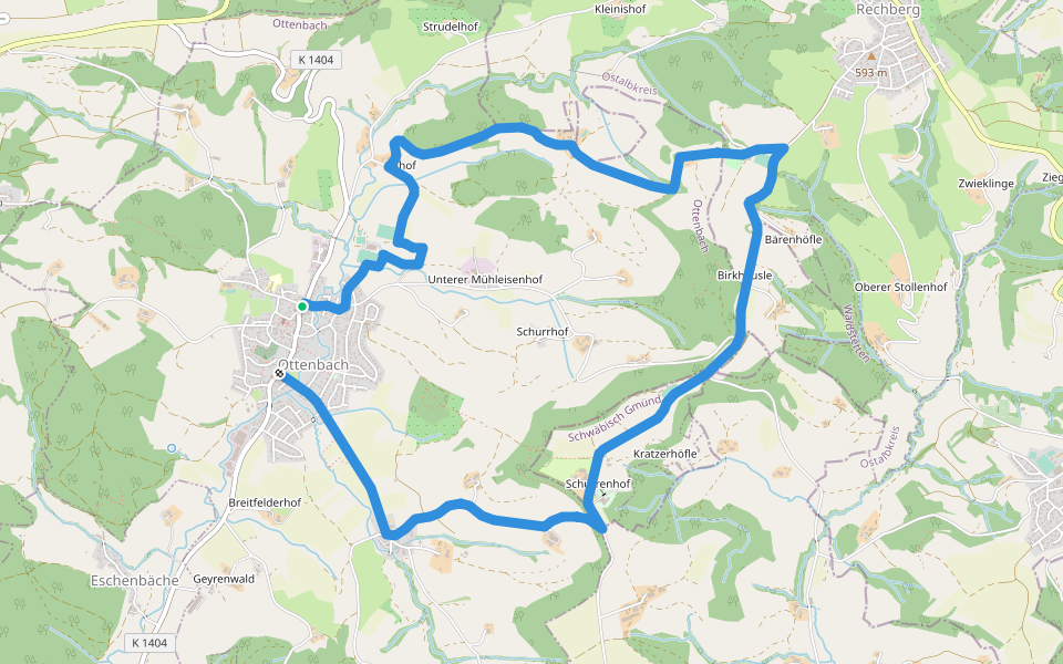 Cyriakusweg walking route map in Ottenbach